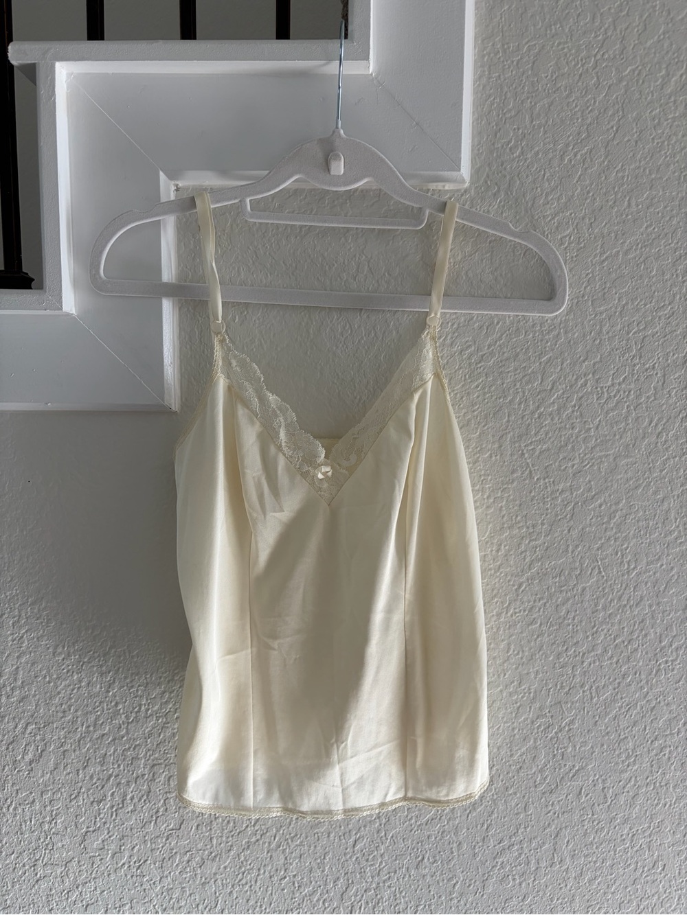 Vintage Satin Cami in Ivory w/ Lace Trim, Small